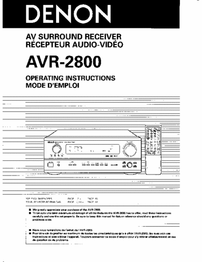 Denon AVR-2800 COMPLETE MANUAL, NOT THE BROCHURE