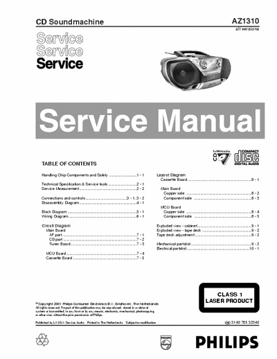 Philips AZ1310 Philips SoundMachine
Model: AZ1310
Service Manual