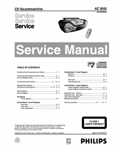 Philips AZ2055 Philips CD Soundmachine
Models: AZ2055
Service Manual