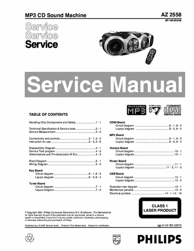 Philips AZ2558 Philips MP3 CD Sound Machine 
Models: AZ2558
Service Manual