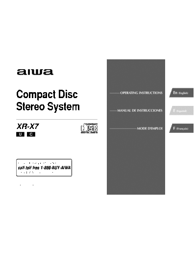 Aiwa XR-X7, XR-X7U, XR-X7C, CX-LX7, CX-LX7U, CX-LX7C, SX-LX7 XR-X7(U/C) Compact Disc Stereo System, CX-LX7(U/C) Main Unit, SX-LX7 Speakers