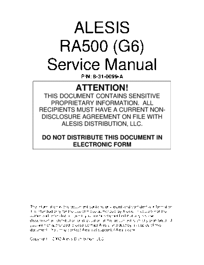 Alesis RA500 Alesis RA500 Service manual