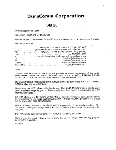 DuraComm SM25 Power supply (Alimentation) : application notes, shematics