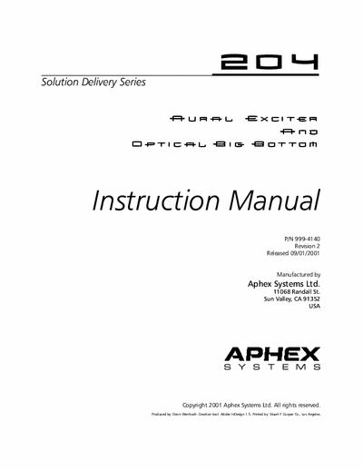 Aphex 204 Aural Exciter User Manual