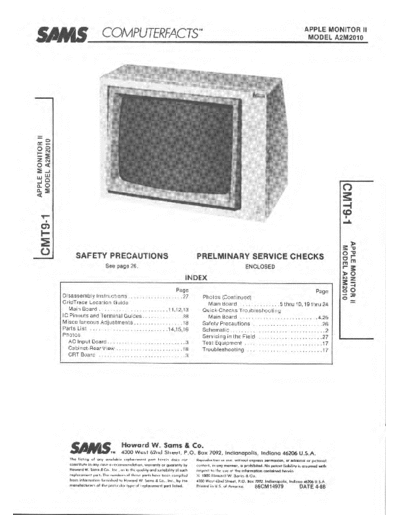 Apple A2M2010 Complete Service Manual for the Apple II Monitor that was used with Apple II, II+ and IIe computers back in the eighties.