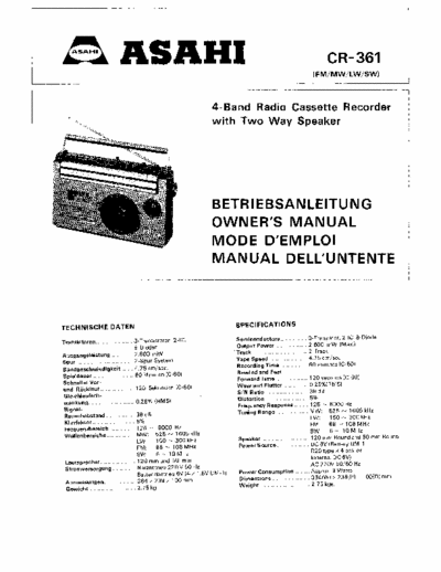 Asahi CR-361 4-Band Radio Cassette Recorder with Two Way Speaker