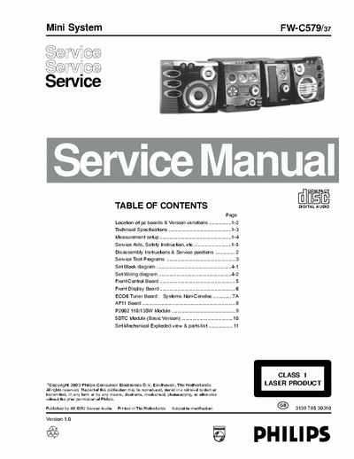 Philips FW-C579 Philips Mini System
Models:FW-C579
Service Manual