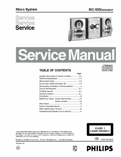 Philips MC-500 Philips Micro System
Models:MC-500
Service Manual