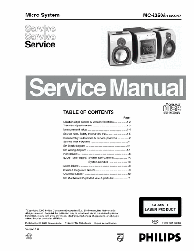 Philips MC-I250 Philips Micro System
Model: MC-I250
Service Manual