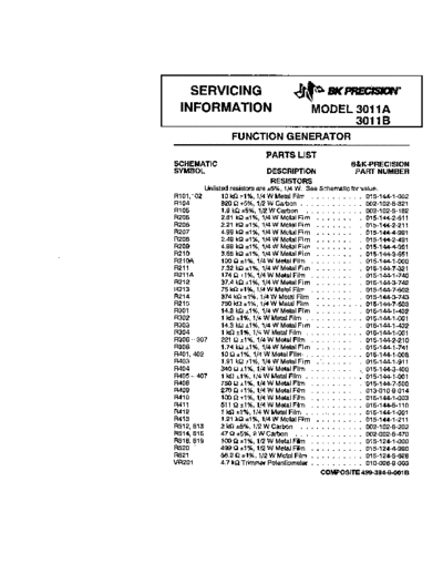 BK Precision 3011B 3011B Signal generator Schematic and Parts List