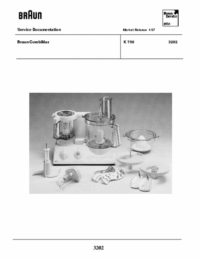 BRAUN K 750 Food Processor Service Diagram