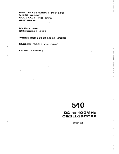 BWD 540 BWD 540 Oscilloscope 100Mhz Dual trace Service Manual (Aussie brand mate!).