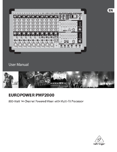 Behringer Europower PMP2000 Europower PMP2000  800 watt 14 channel powered mixer with multi FX processor user manual