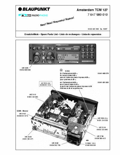 Blaupunkt Amsterdam TCM127 Exploded mechanics, accesories and spare parts.