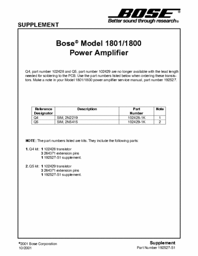 Bose 1801 power amplifier