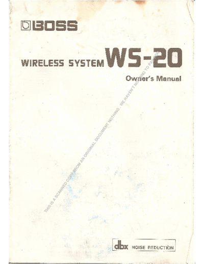 Boss WS-20 Wireless system user manual