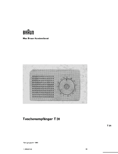 Braun Taschenempfaenger T 31 service manual