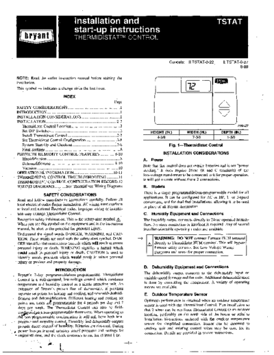 Bryant TSTAT 0-278-99 Bryant TSTAT 0-278-99 Programmable Thermostat