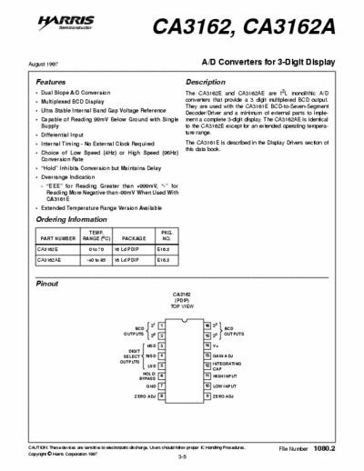 intersil ca3162 conversor A/D para display de 3 segmentos.(par casado com ca3161)