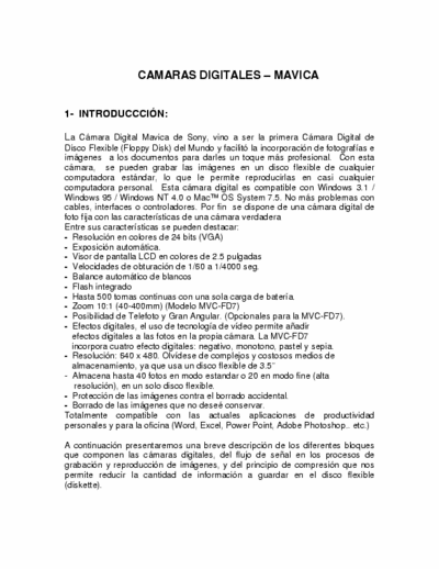 SONY MAVICA Informe de reparacion acerca de esta camra