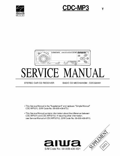 AIWA CDC-MP3 [Y] service manual supplement Stereo Car Audio. [BASIC CD MECHANISM : CDC02AW1] Part File 1/3. pag 20