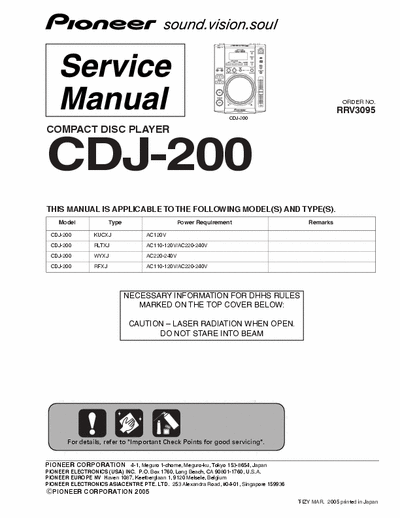 Pioneer CDJ-200 Service Manual RRV3095 
5 Part RAR File Contains one PDF File