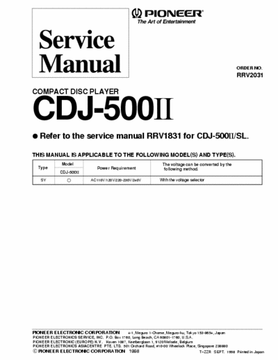 Pioneer CDJ500ll Service Manual