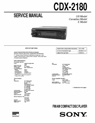 Sony CDX-2180 CDX-2180