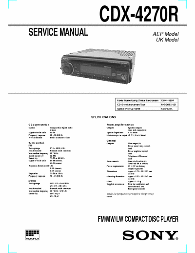 Sony CDX-4270R Service Manual