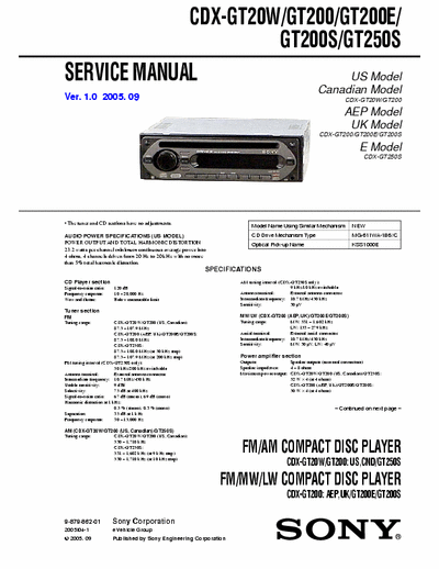 sony cdx-gt250 service manual cdx-gt250