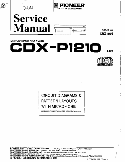 Pioneer CDX-P1210 5 pdf files, 7 pages. Pioneer multi-compact disc player model # CDX-P1210.