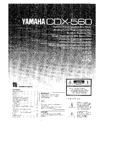 Yamaha CDX-560 Owners (not service) manual for Yamaha CD Player CDX-560.