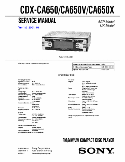 SONY  CDX-CA650/CA650V/CA650X Ver1.0