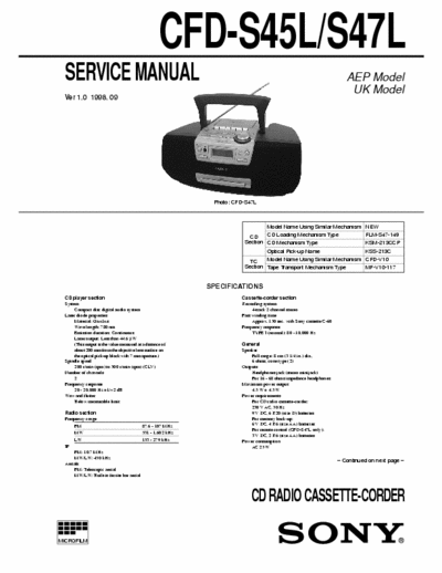 Sony CFD-S45L, S47L SONY CFD-S45L, S47L