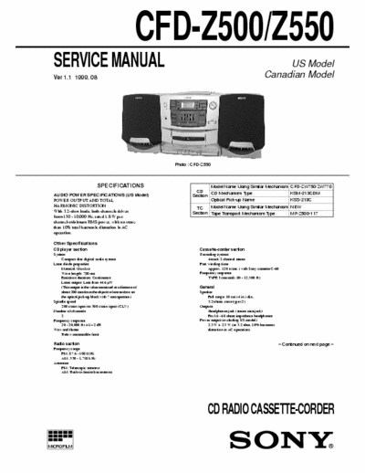 Sony CFD-Z500, Z550 SONY CFD-Z500, Z550