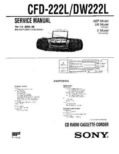 sony CFD-222 y CFD-DW222 diagrama radiograbadora sony