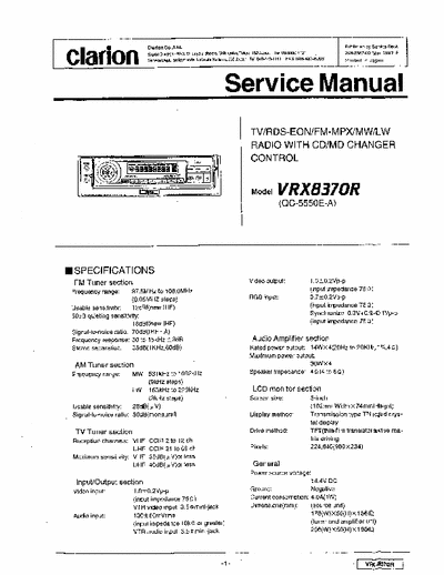 Service manual : CLARION VRX8370R CLARION_VRX8370R.part1.rar, CLARION