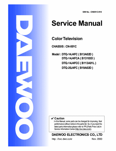 DAEWOO DTQ-14J4FC Manual de servicio de TV  DAEWOO CHASIS CN001C