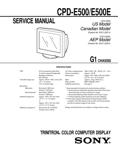 Sony CPD-E500 E, DELL P-1110 You need .djvu file viewer. Schematics is also for DELL P-1110 21\" monitor