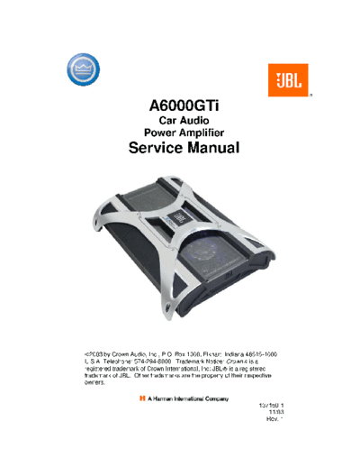 JBL A6000GTi CROWN AUDIO,  JBL A6000GTi Service Manual