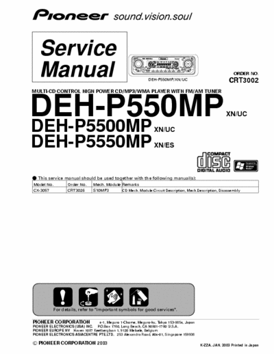 Pioneer DEH-P5550MP  DEH-P5500MP  DEH-P550MP Audio