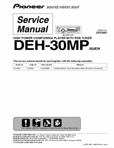 PIONEER DEH-30MP SERVICE MANUAL