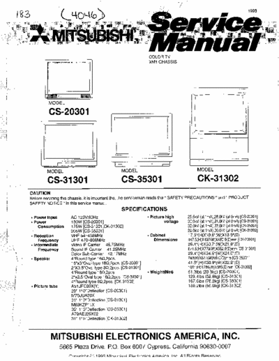 Mitsubishi CS-20301 3 files, total of 70 pages, service manual and schematics for 20, 31 & 35 inch Mitsubishi color TV model #
