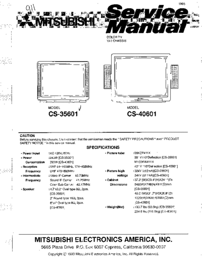 Mitsubishi CS35601-CS40601 File includes: Service Manual for Mitsubishi TV models: CS35601-CS40601