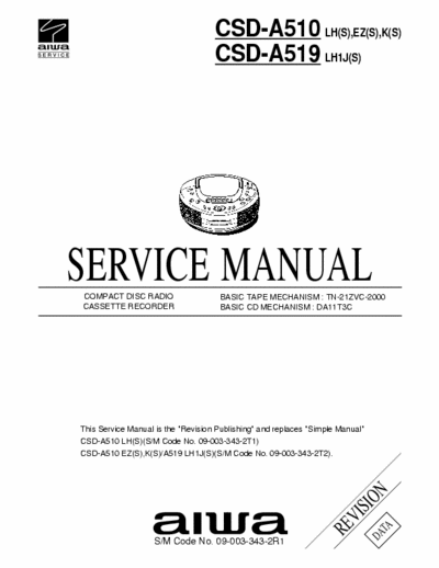 Aiwa CSD-A510, CSD-A519 Service Manual Cd Radio Tape Receiver - Tape mech. TN-21ZVC-2000, Cd mech. DA11T3C - (3.568Kb) Part 1/2 - pag. 30