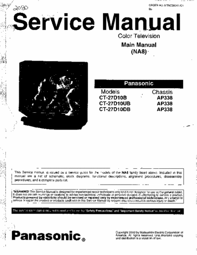 Panasonic CT-27D10B 4 files, 51 pages total, NA8 service manual for Panasonic color TV model #