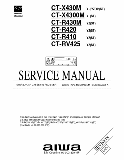 Aiwa CT-R430M, CT-R420, CT-R410 Service Manual Stereo Car Cassette Receiver [mod. CT-RV425, CT-X430M,  CT-X4300M - ver. YU, YZ YH(ST), YL] (Tape mech. CDS-363AG1-A) - 3.543Kb, Part 1/3, pag. 18