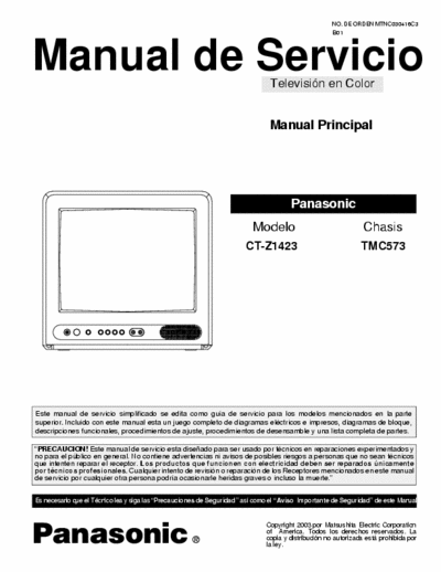  CT-Z1423 Diagrama Televisor PANASONIC Modelo: CT-Z1423