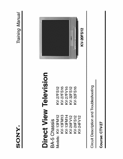 SONY KV-20FS12 Training Manual for KV-20FS12