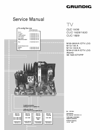 GRUNDIG M55-280, M72-100, M84-210/8A, SE7220 Service Manual